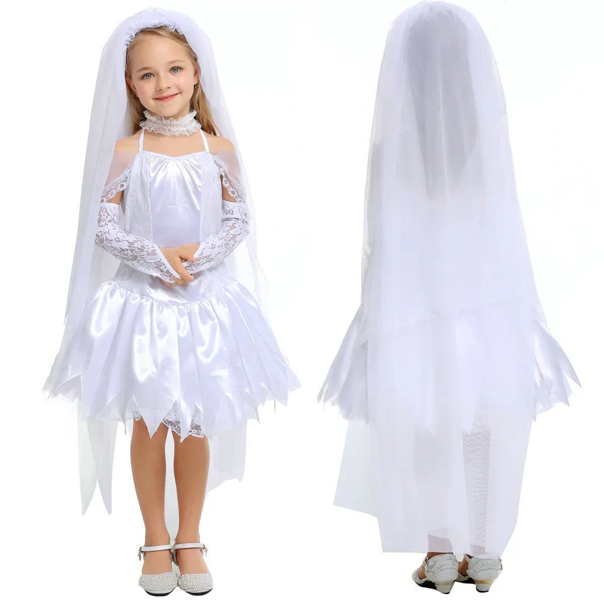 Child Girls Halloween White Angel Ghost Bride Cos Princess Dress