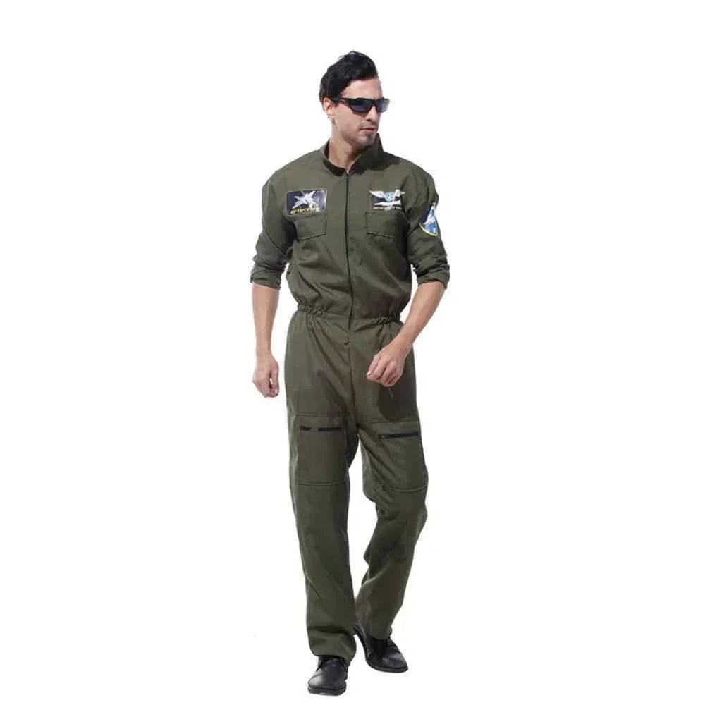 Mens Top Gun Jumpsuit Costume Adult Flight Suit Pilot Aviator Uniform