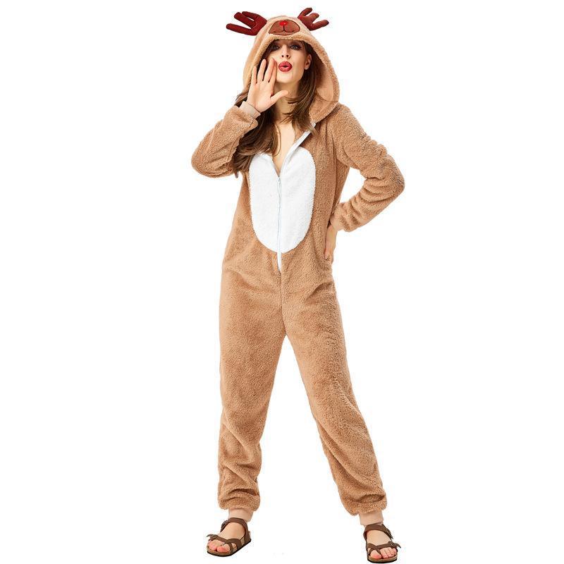 Family Matching Santa Deer Kigurumi Pajamas Hooded Zipper Jumpsuit