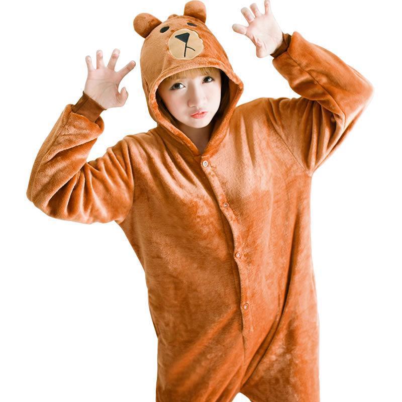 Brown Bear Kigurumi Onesie Hooded Footed Pajamas Party Costume - Azufun