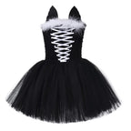 cute cat black Tutu Dress for Baby Girl Halloween Cartoon Costume - Azufun