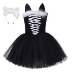 cute cat black Tutu Dress for Baby Girl Halloween Cartoon Costume - Azufun