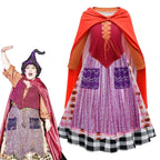 Girls' Hocus Pocus Mary Sanderson Cosplay Costumes Halloween long dress cape  Outfit For Kids - Azufun