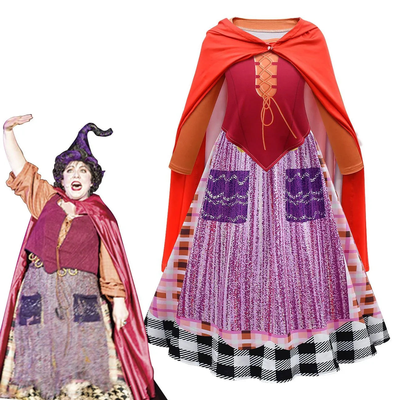Girls' Hocus Pocus Mary Sanderson Cosplay Costumes Halloween long dress cape  Outfit For Kids - Azufun