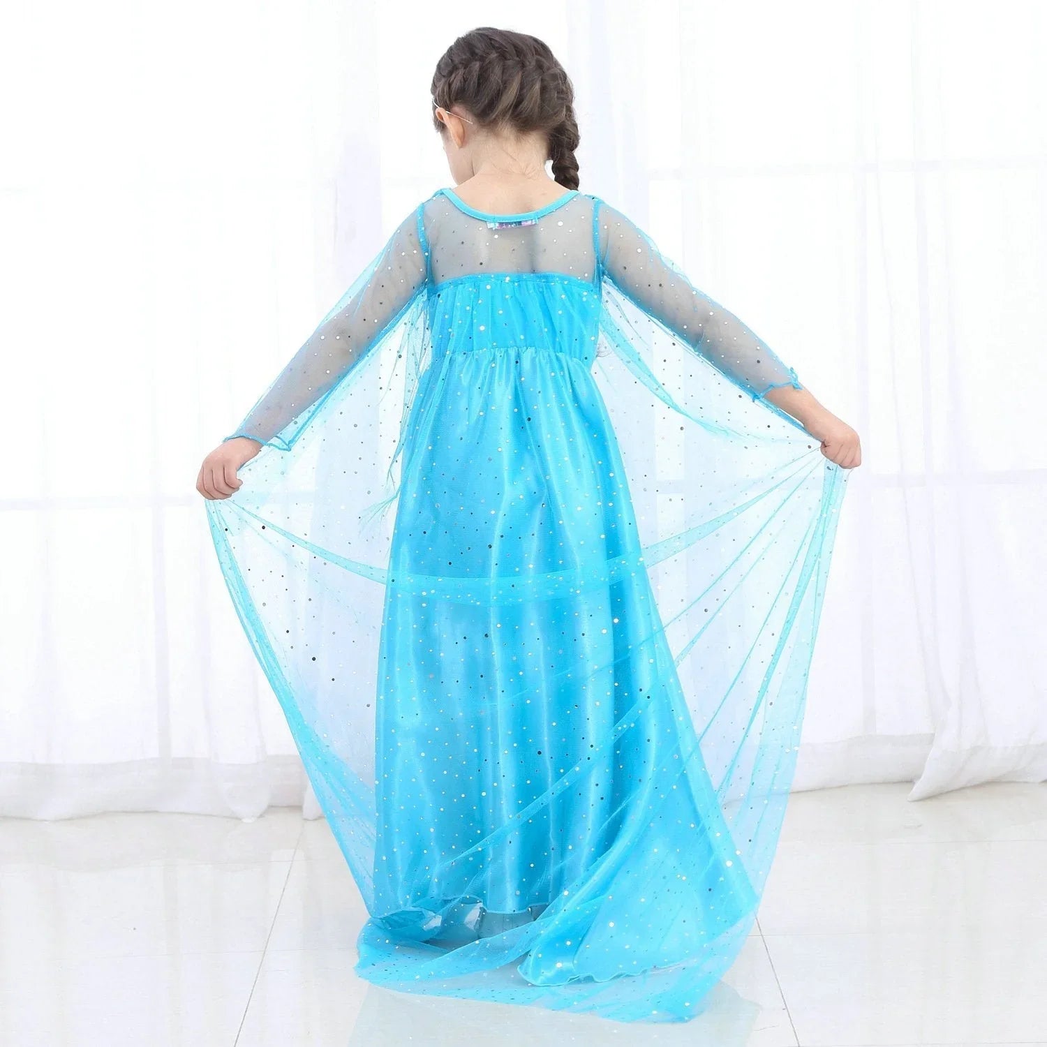 Frozen Elsa Cosplay Party Show Long sleeve Princess Dress for Girl - Azufun