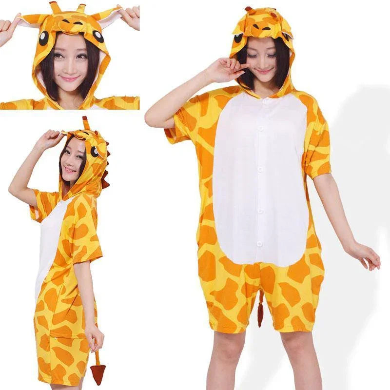 Giraffe Pajamas Onesie Hoodie Kigurumi Short Sleeve Costume - Azufun