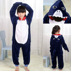 Blue Shark Kigurumi Pajamas Onesie Kid Flannel Animal Hoodie - Azufun