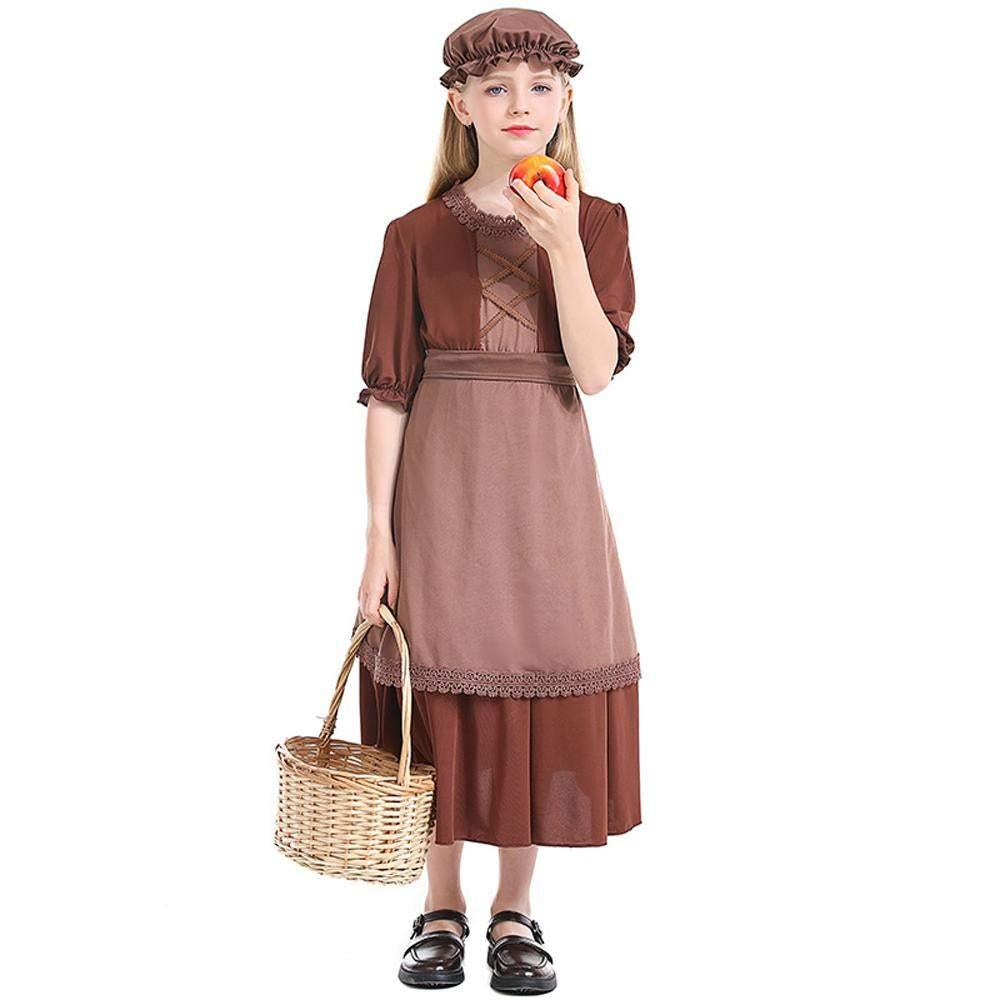 Brown wolf granny maid cosplay costumes colony girl dress for Kids - Azufun