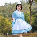 Blue and white maid Nurse cosplay costumes dress for adult and kids - Azufun