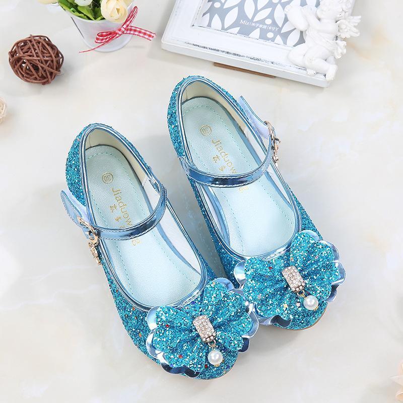 Girls Chunky Glitter Rock Bow Mary Jane Heels Dress Shoes - Azufun