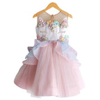 Unicorn Flower Applique Tulle Sleeveless Princess birthday Dress - Azufun