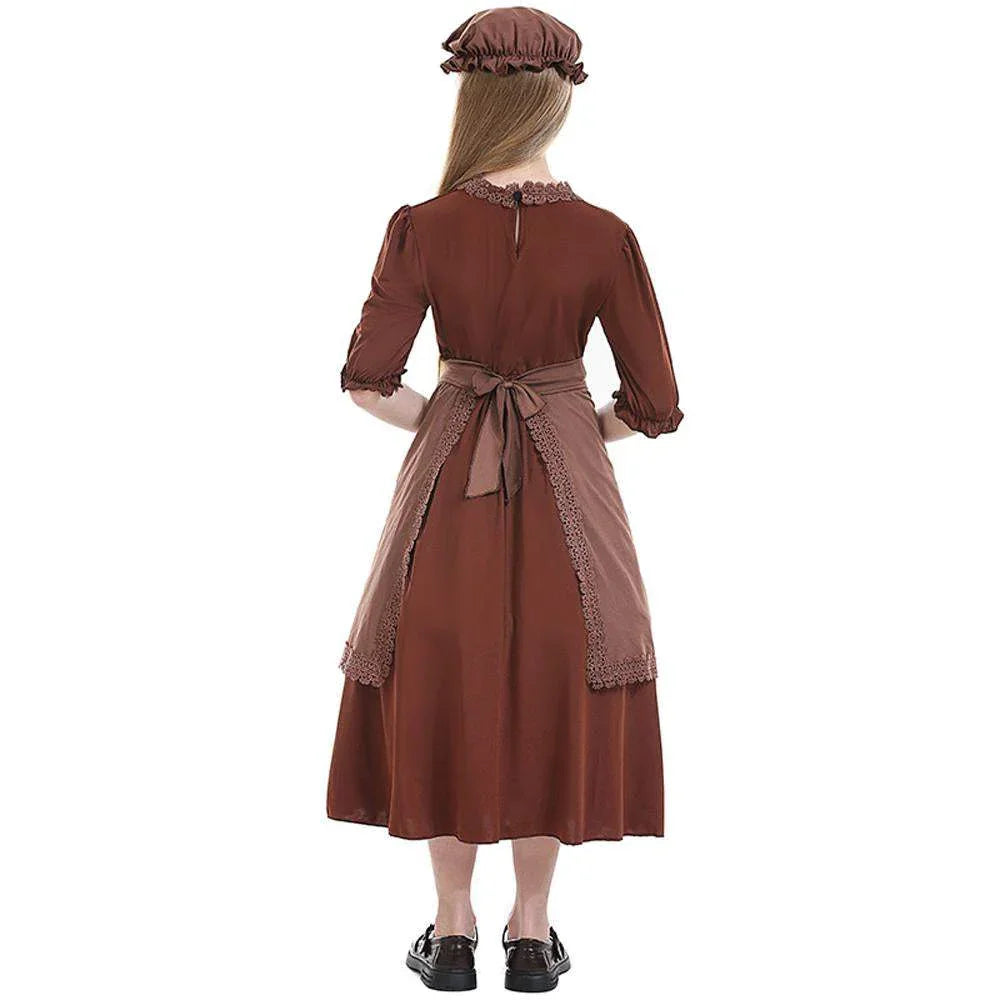 Brown wolf granny maid cosplay costumes colony girl dress for Kids - Azufun