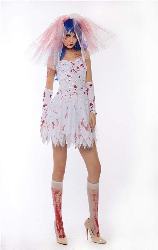 Halloween Zombie Corpse Bride Costume Vampire Dress - Azufun