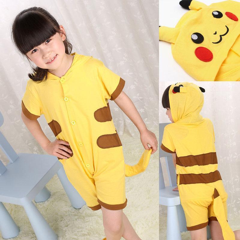 Pokemon Pikachu Kid Animal Onesie Pajama Party Kigurumi Short Sleeve - Azufun