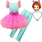 Fancy Nancy Pink Princess Dress Cosplay Performance Costume Mask 4 Pieces Set - Azufun