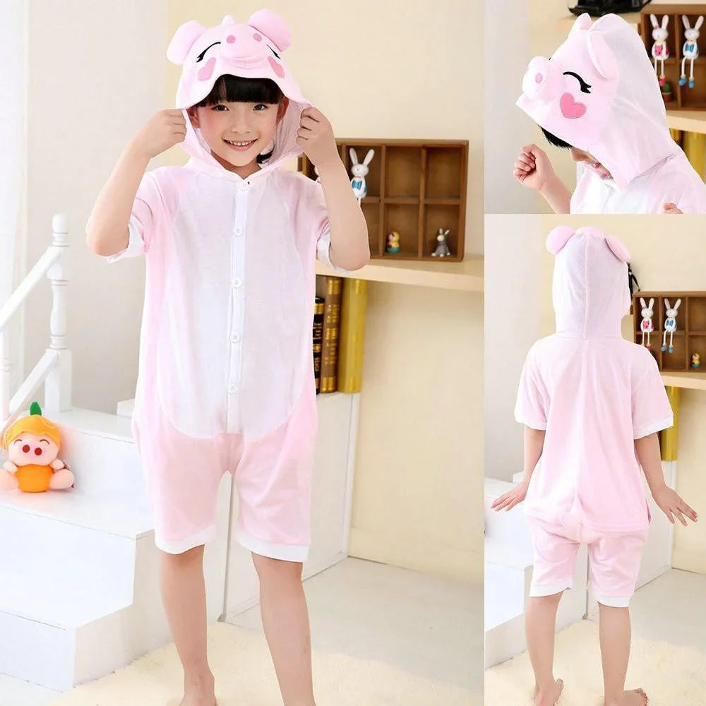 Pink Pig kigurumi kids Animal Onesies Summer Pajamas Costume - Azufun