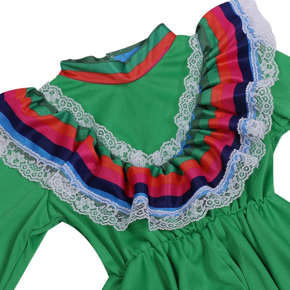 Bright Traditional Mexican Folk Costume Dance Big Swing Dress Stage Performance Skirt for Girls