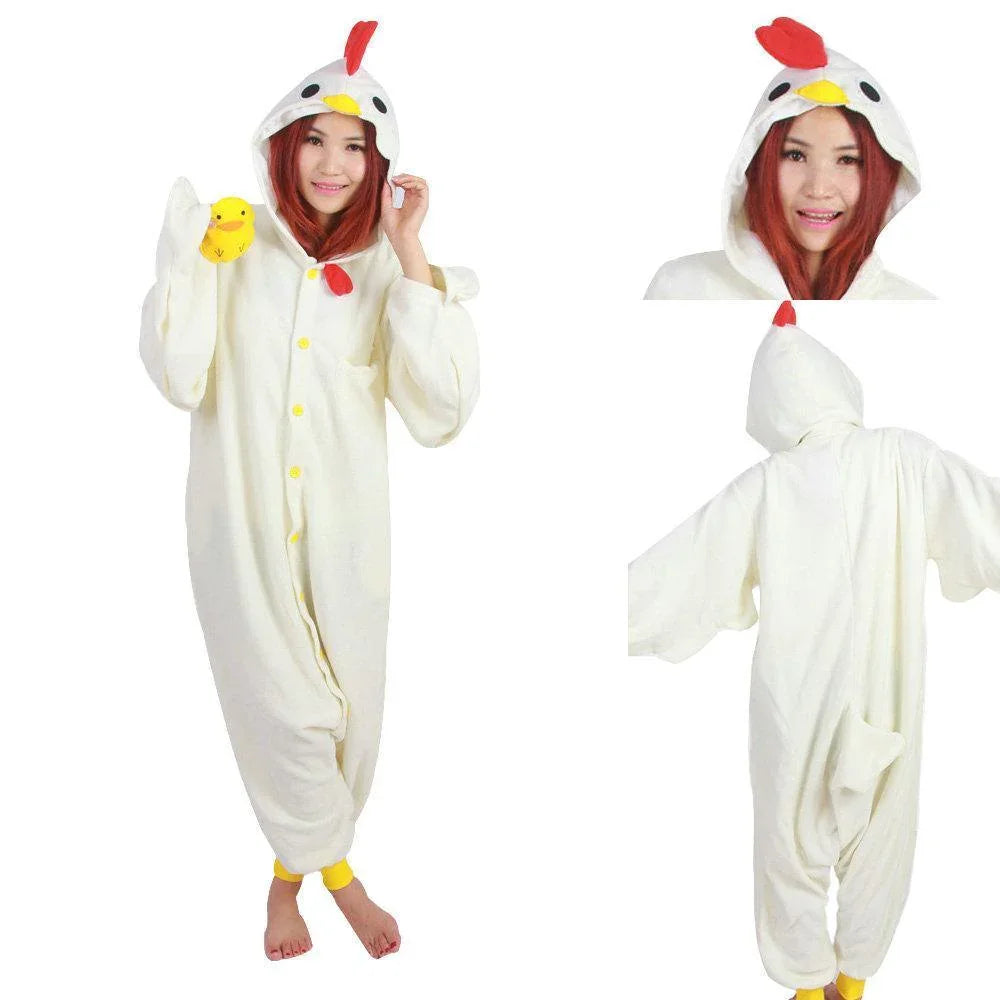 Gift White rooster Long Sleeve Pajamas Kigurumi Onesies Costumes - Azufun