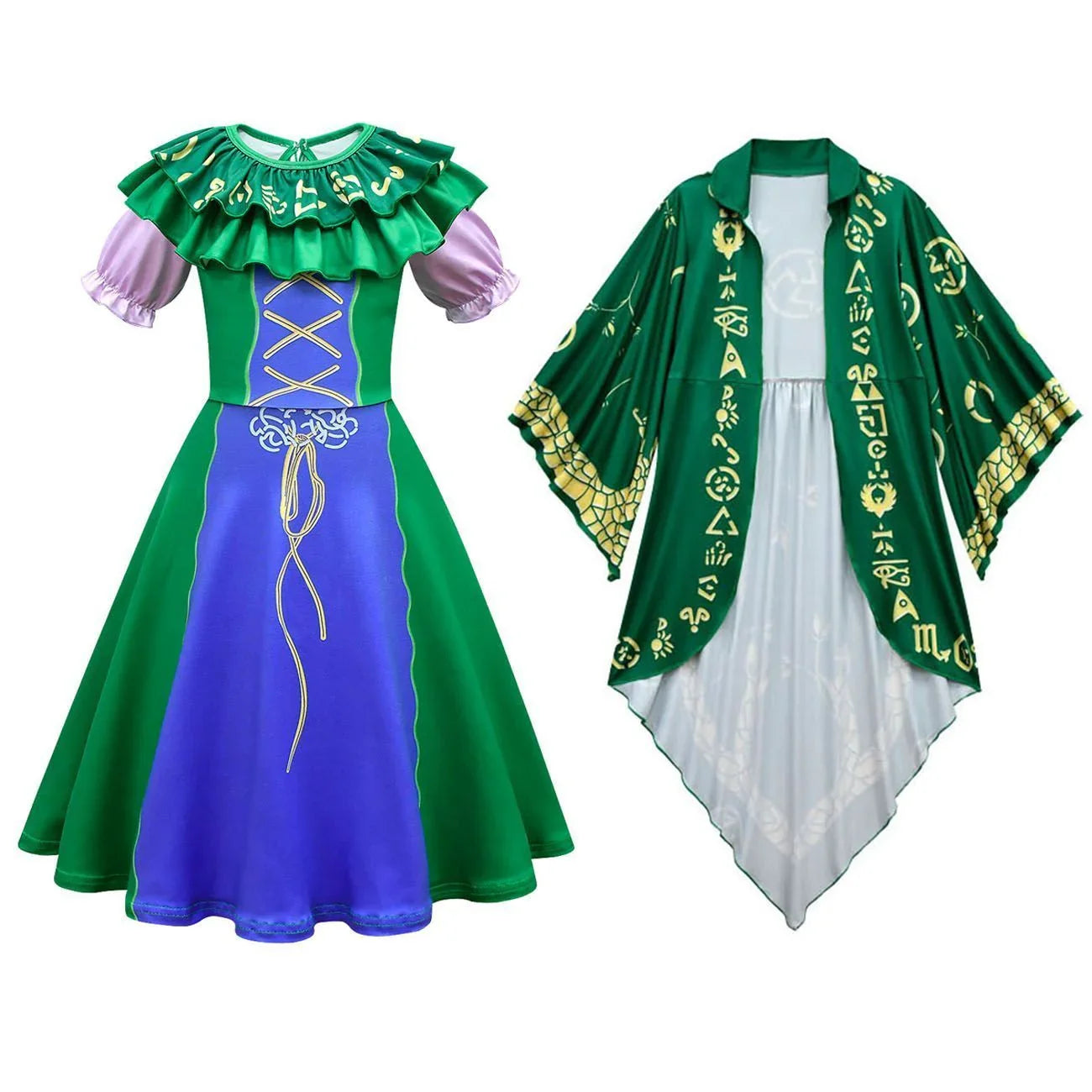 Green Hocus Pocus Winifred Sanderson Cosplay Suit Costume Dress Outfits for kids - Azufun