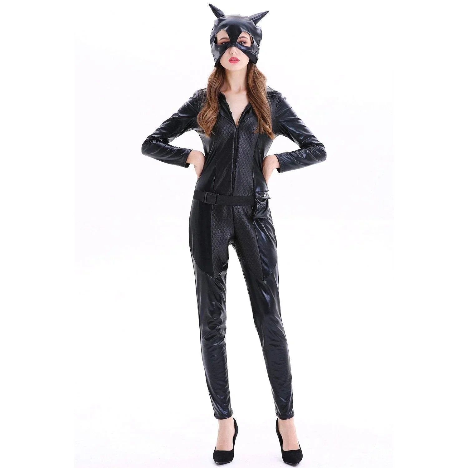 Catwoman Costumes Leather Jumpsuit Halloween - Azufun