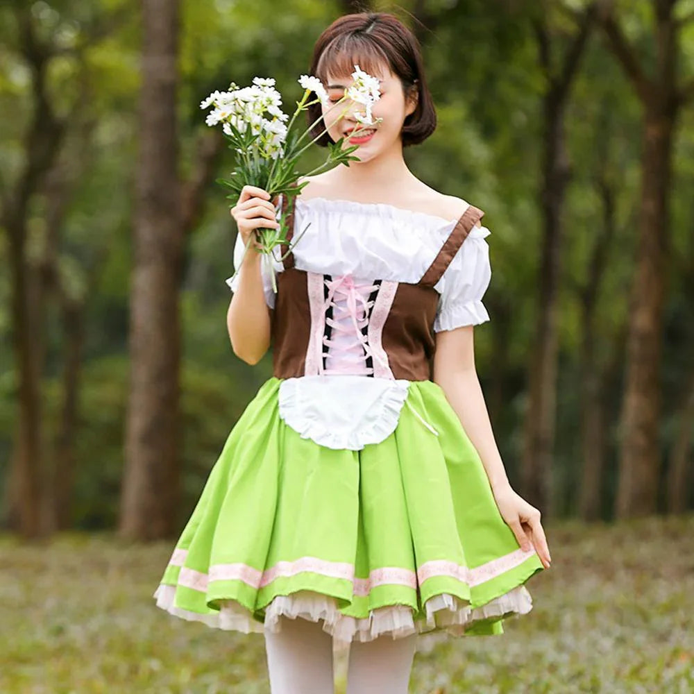 Grass green performance cosplay costumes dress for mom and me - Azufun