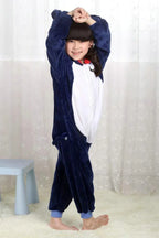 Blue Shark Kigurumi Pajamas Onesie Kid Flannel Animal Hoodie - Azufun