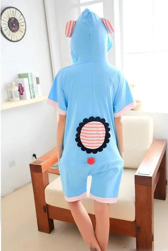 Elephant Pajamas Onesie Hoodie Kigurumi Short Sleeve Costume - Azufun