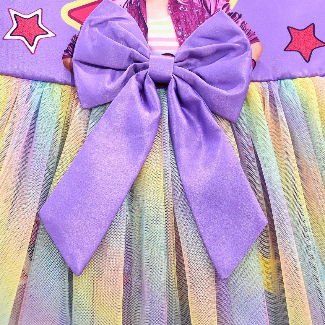 Girls Jojo Siwa Bow Dress Kids Party Birthday Mesh Princess Dress - Azufun