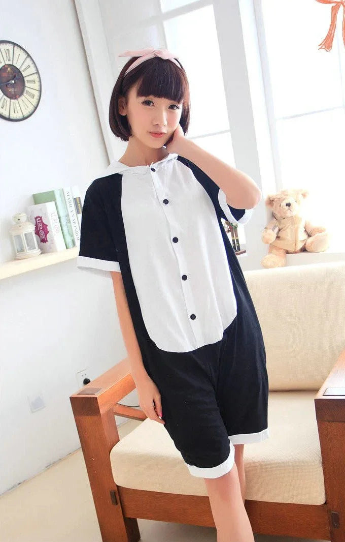 Blink Panda Pajamas Animal Onesie Hoodie Kigurumi Short Sleeve - Azufun