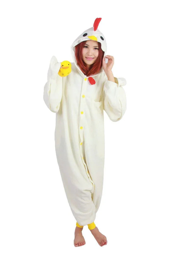 Gift White rooster Long Sleeve Pajamas Kigurumi Onesies Costumes - Azufun