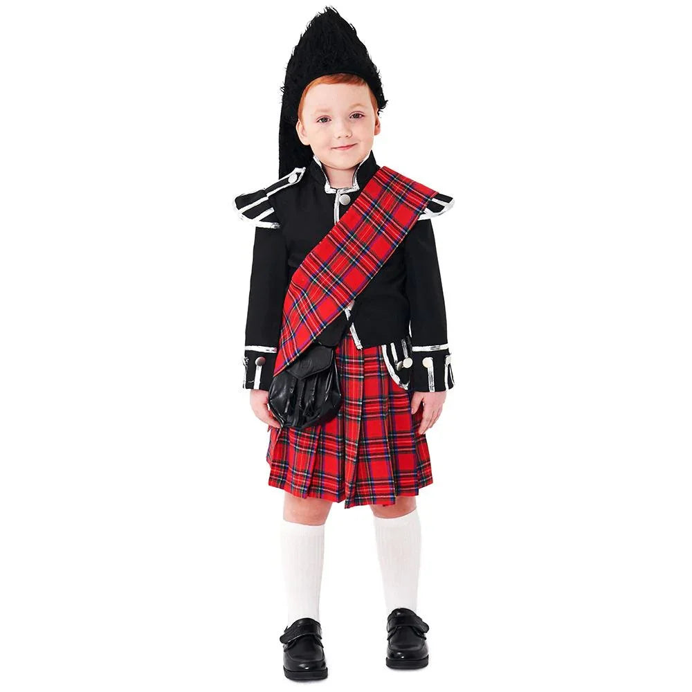 Scottish Red Tartan Honor Guard Children Halloween carnival costume for kids - Azufun