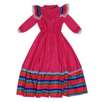 Traditional Mexican Rose Red Cosplay Costume Long Skirt Dance Halloween Party Game Dress for Girls