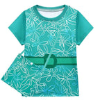 Kids' Inside Out Disgust Cosplay Costume Set Short Sleeve Pleated Dress with Bag - Azufun