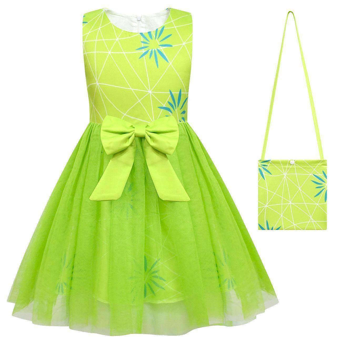 Kids' Inside Out Joy Tutu Dress Costume Cosplay Princess Gown with Bag and Mask - Azufun