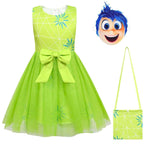 Kids' Inside Out Joy Tutu Dress Costume Cosplay Princess Gown with Bag and Mask - Azufun