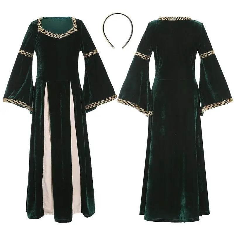 medieval fancy dress Costume Girls Children long dress with trumpet sleeves - Azufun