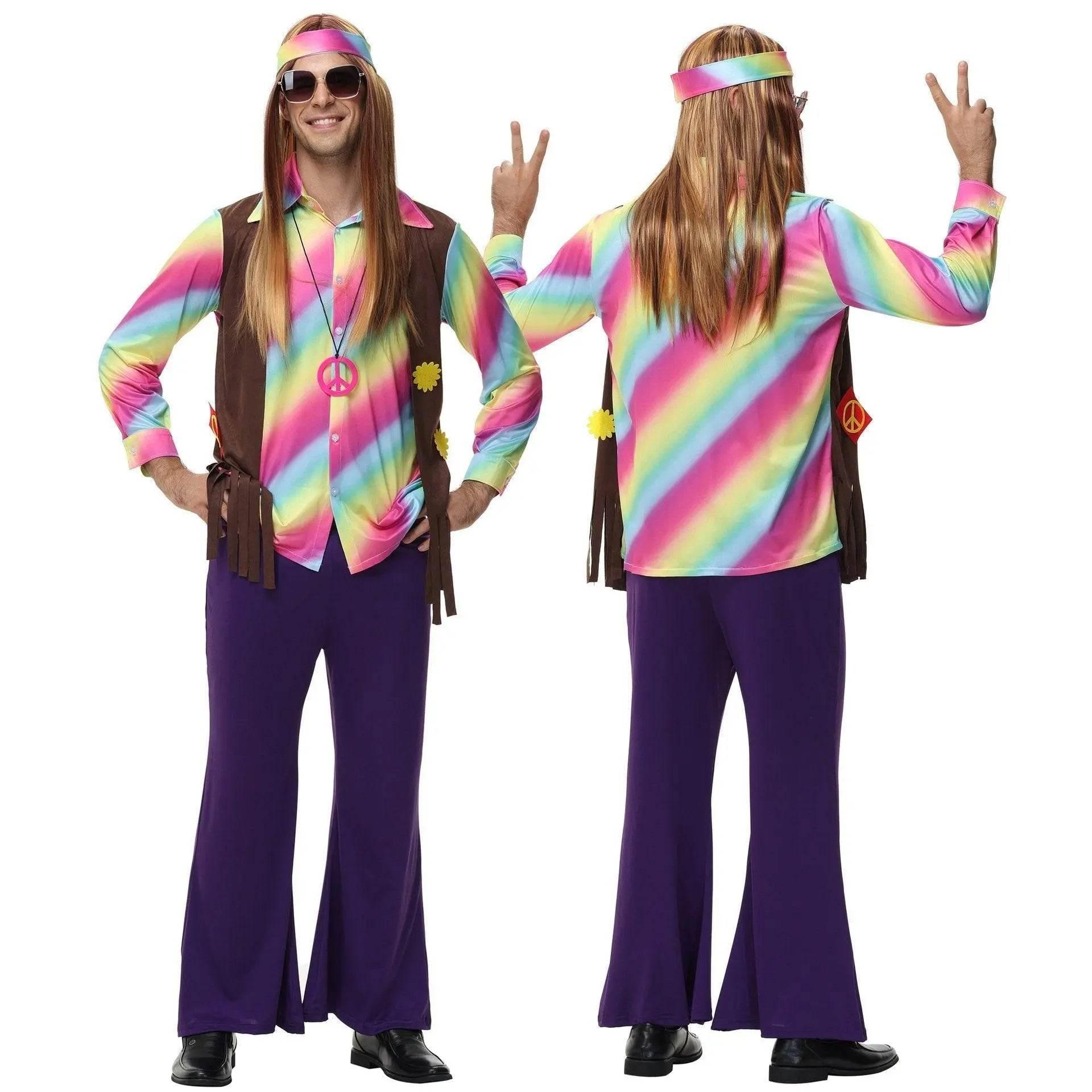 men's 70s disco hippie costume music festival rock dance party - Azufun