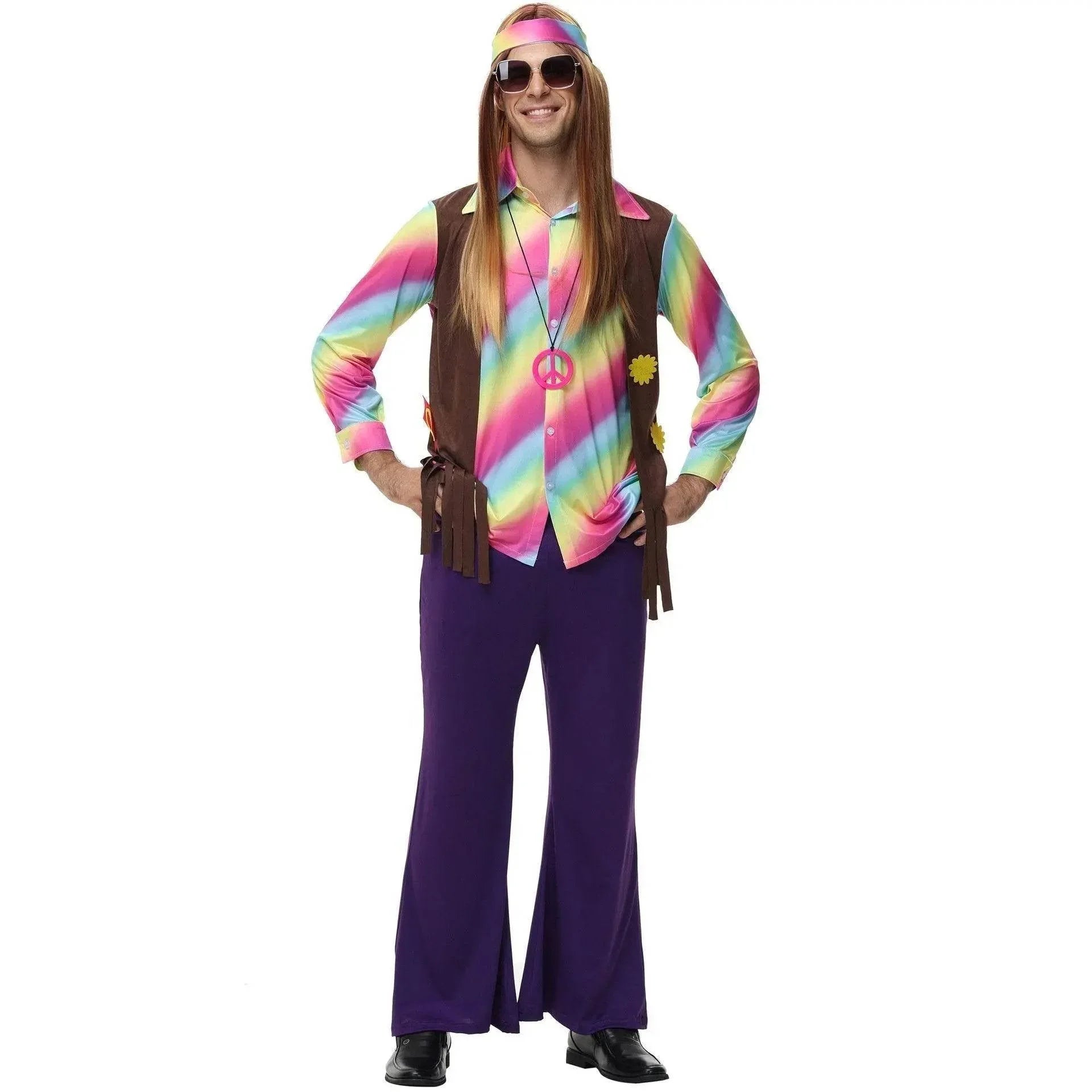 men's 70s disco hippie costume music festival rock dance party - Azufun