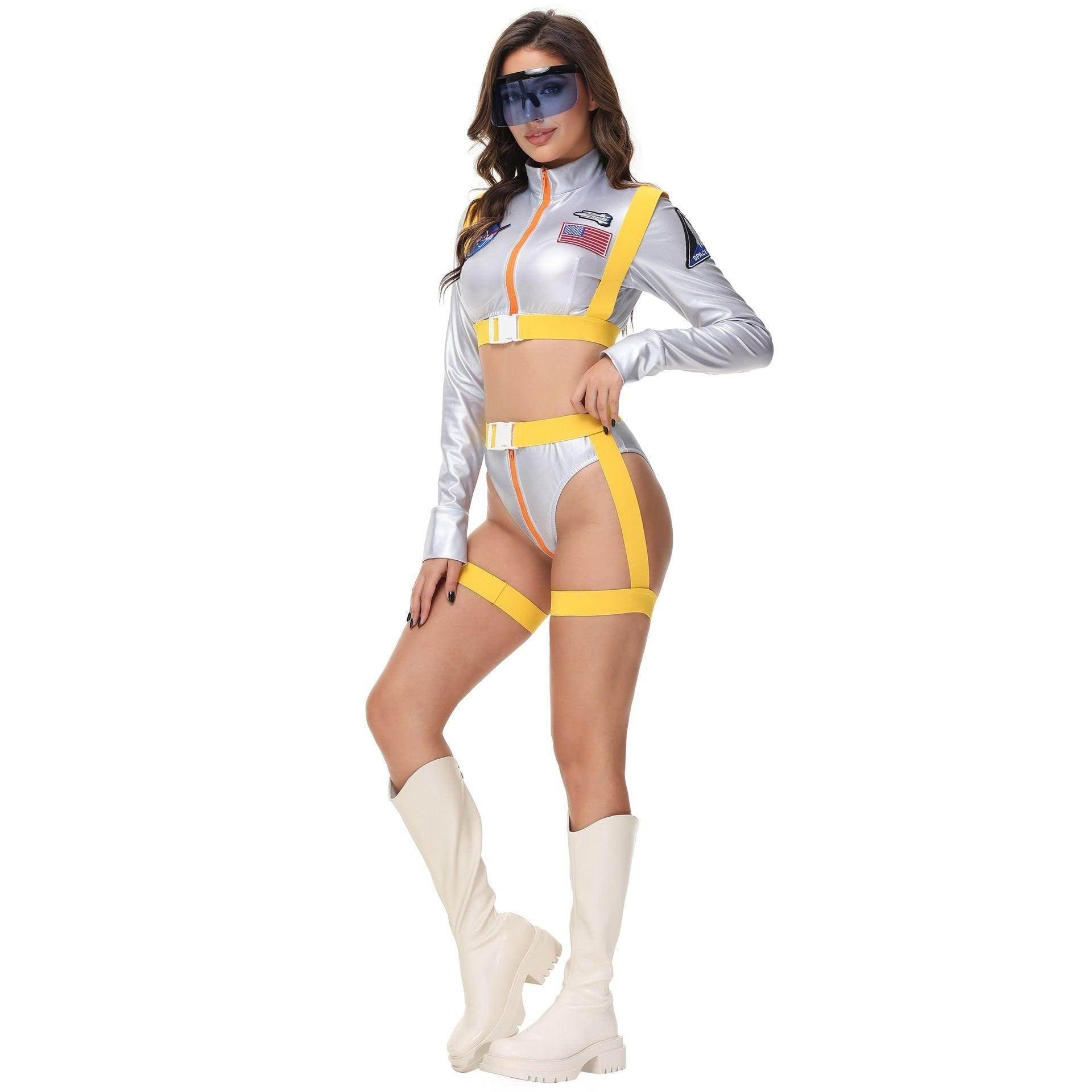 Nightclub Fun Gold Stamped Space Suit Astronaut Female Costume Music Festival Halloween - Azufun