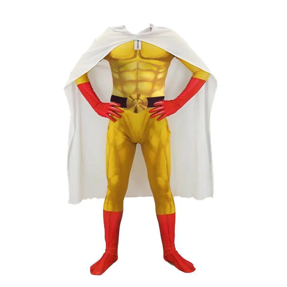 One Punch Man Saitama Costume Cosplay Zentai Suit Jumpsuit for Kids Adult - Azufun