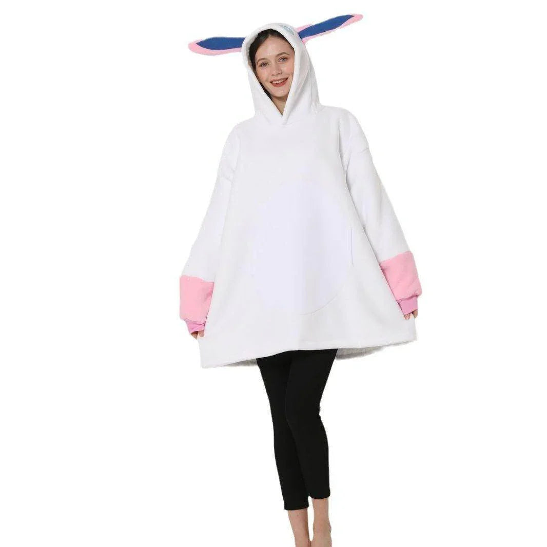 Pokemon White Eevee Keep Warm Costume Cozy Cartoon Lazy TV Blanket - Azufun