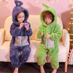 Teletubbies Tinky Winky Dipsy Po Laa-Laa Coral Fleece Onesies Pajamas for Adults Kids - Azufun