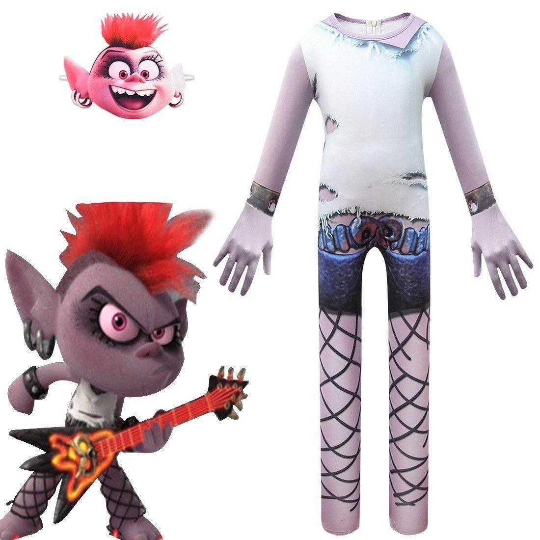 Trolls 2 World Tour Hard Rock Queen Barb Costume For Girl - Azufun