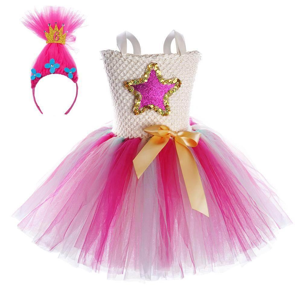 Trolls Girls gown Princess Poppy dress Birthday party ball - Azufun