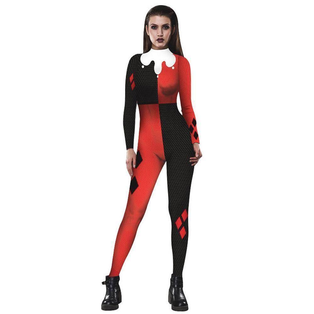 Women Adult Halloween Digital Printed Clown Costume Jumpsuit - Azufun